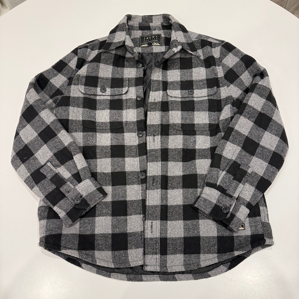 Jachs NY Buffalo Plaid Quilted Lined Flannel Shirt Jacket Grey Black Mens M